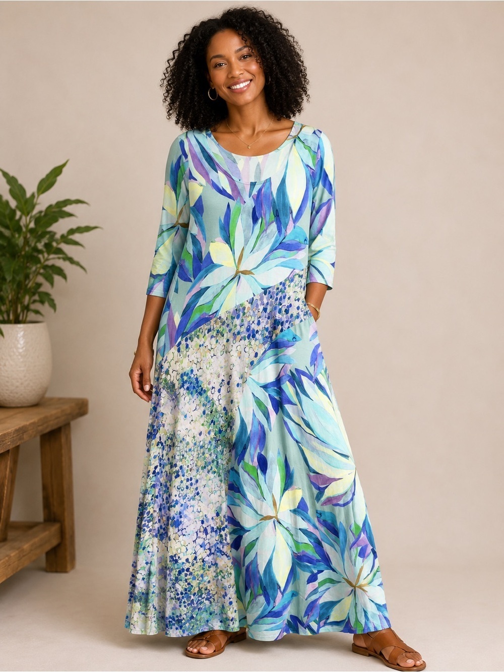Soft Surroundings “Stella” Watercolor Stretch Dress Sz Med. NWOT